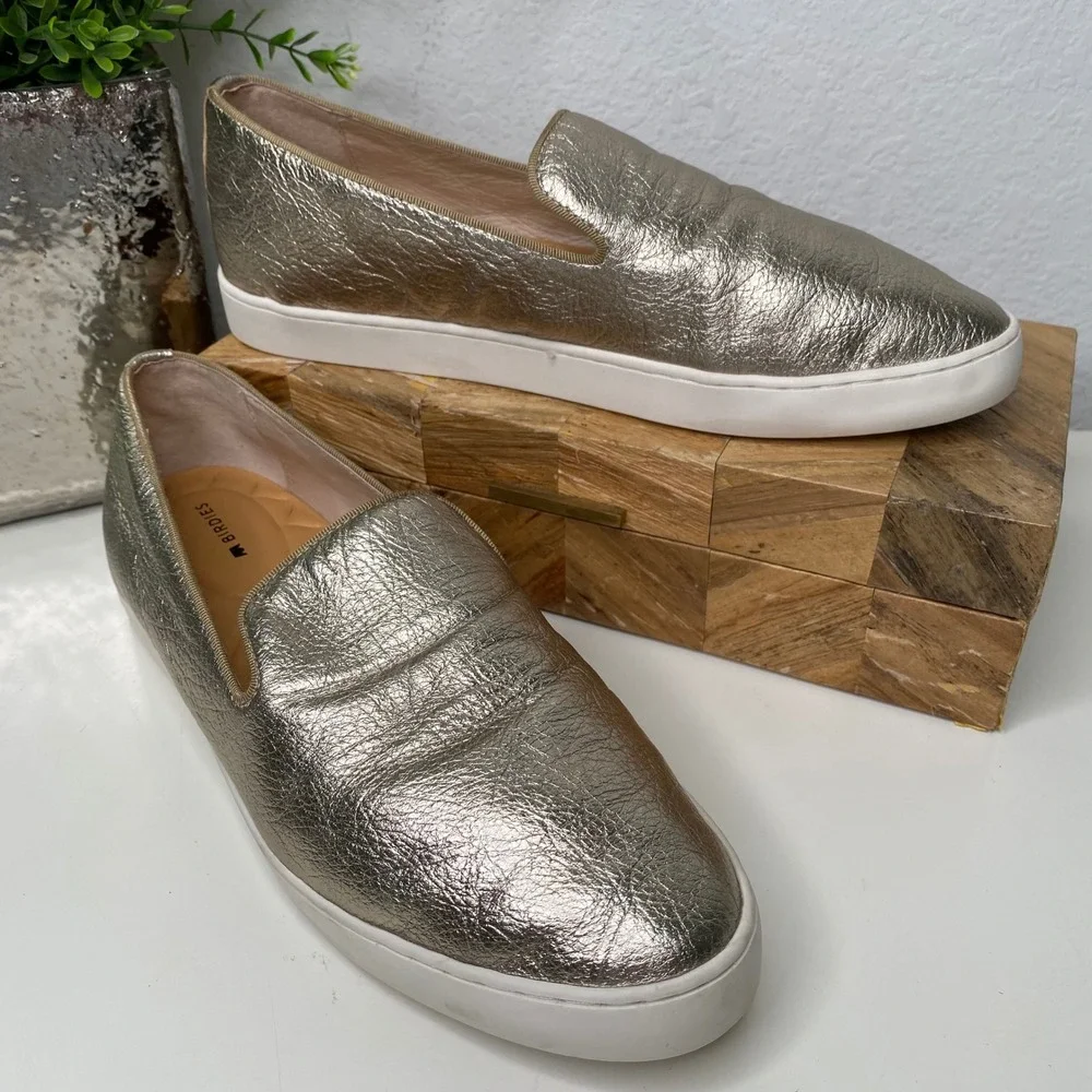 Birdies The Swift Gold Metallic Leather Slip On‎ Fashion Sneakers Shoes Size 9
